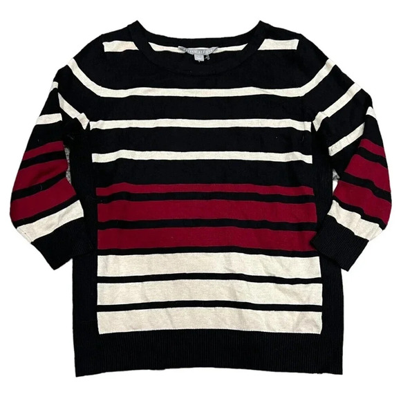Valerie Stevens Black Red Striped 3/4 Sleeve Sweater L - Picture 1 of 3